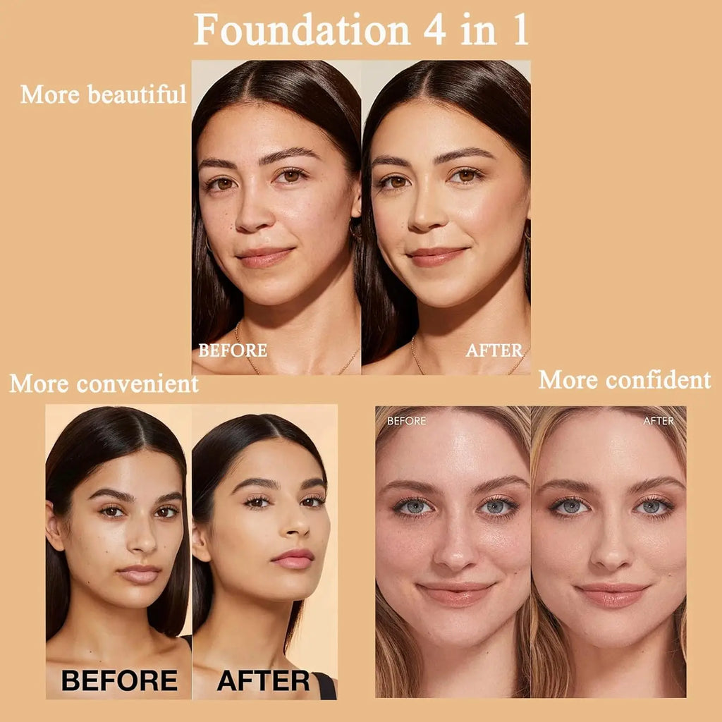 4 in 1 Color Changing Foundation Hydrating Color Changing Foundation Makeup Concealer Sun Protection Longwearing & Waterproof