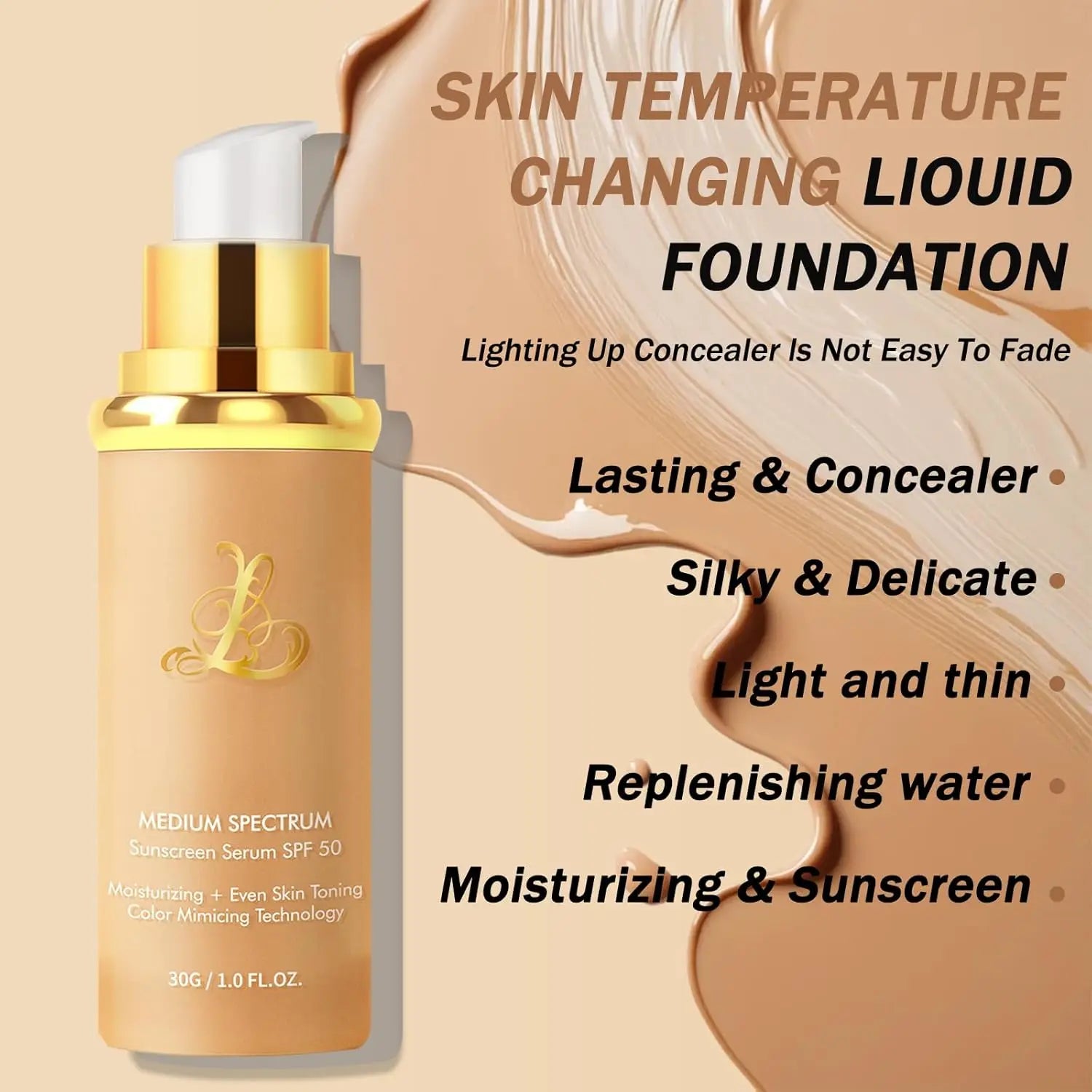 4 in 1 Color Changing Foundation Hydrating Color Changing Foundation Makeup Concealer Sun Protection Longwearing & Waterproof