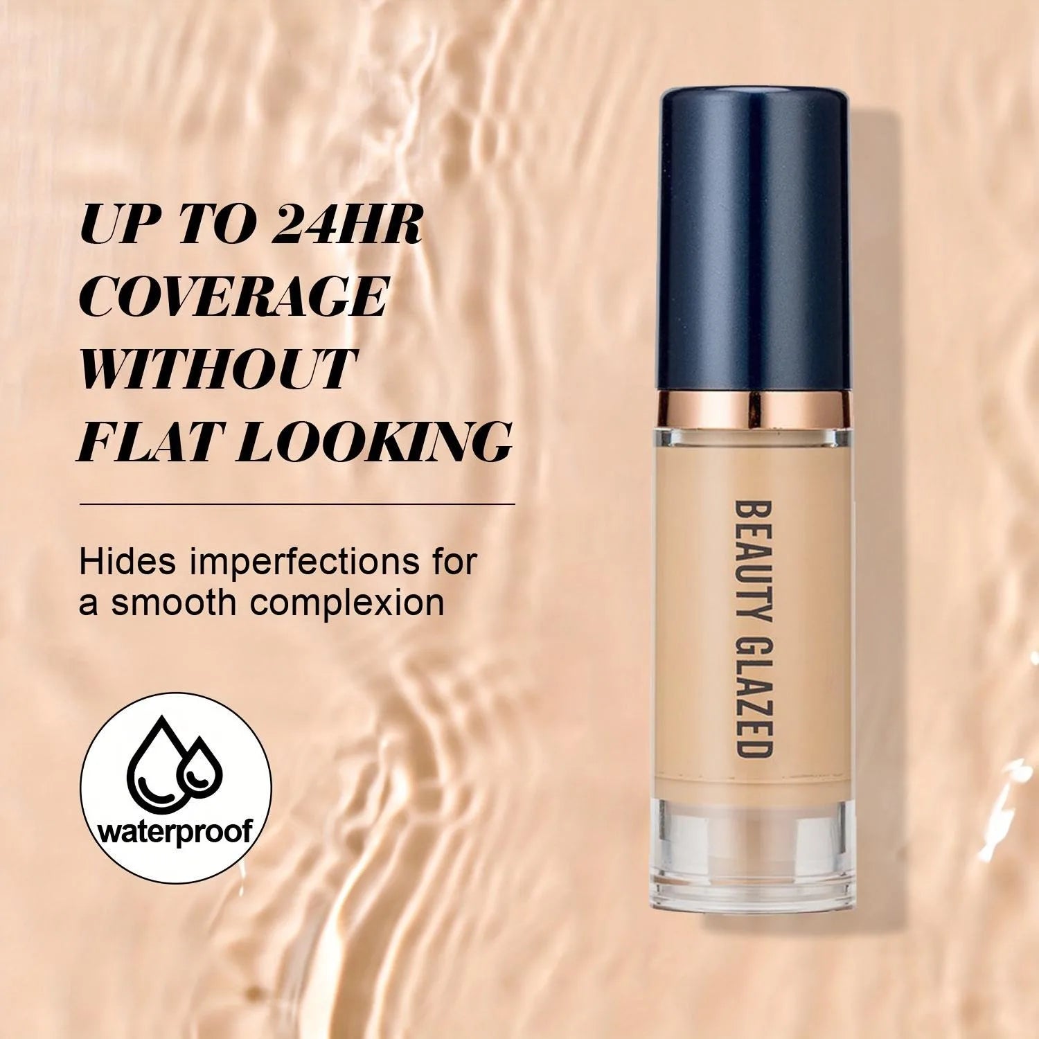 BEAUTY GLAZED 3Pcs Face Makeup Set,Matte Long lasting Waterproof Liquid Foundation+Primer+Puff