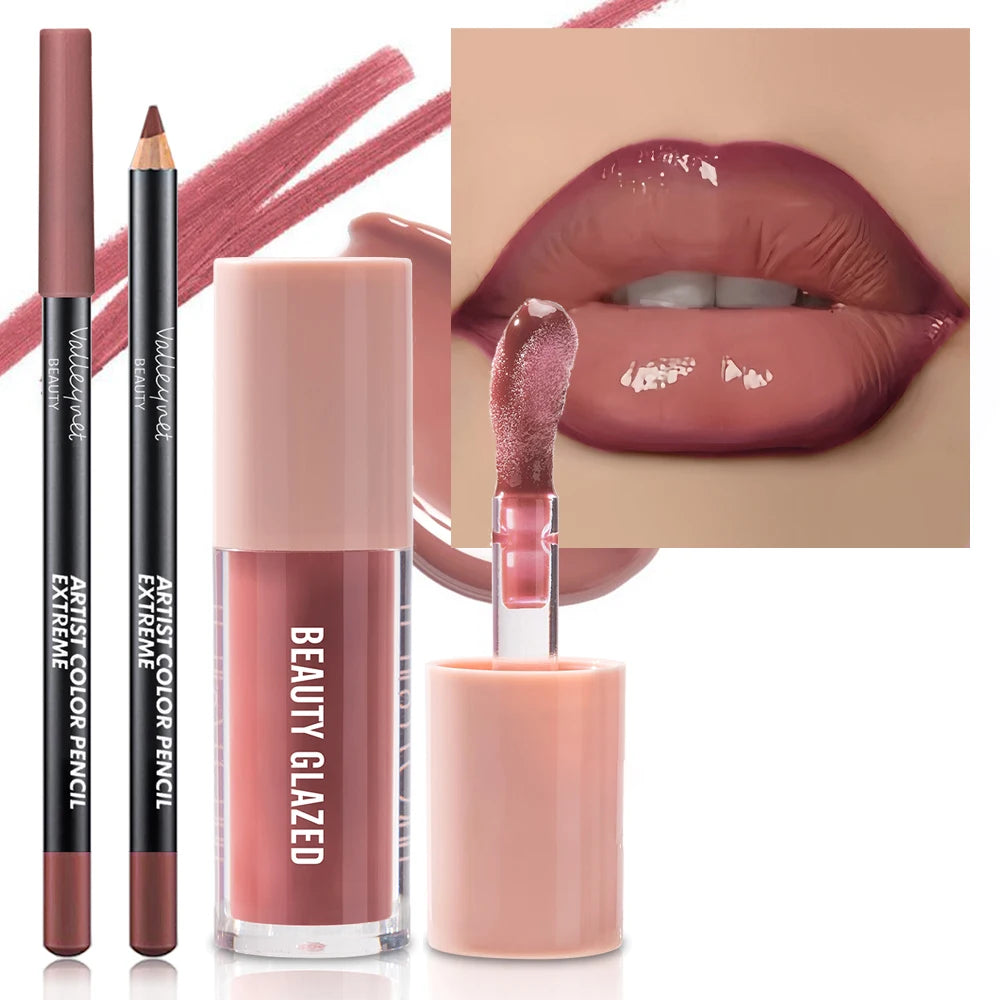 2pcs/Set Velvet Texture Lip Makeup,Matte Effect, Red, Brown Colors, Create a Moisturizing and Natural Lip Makeup