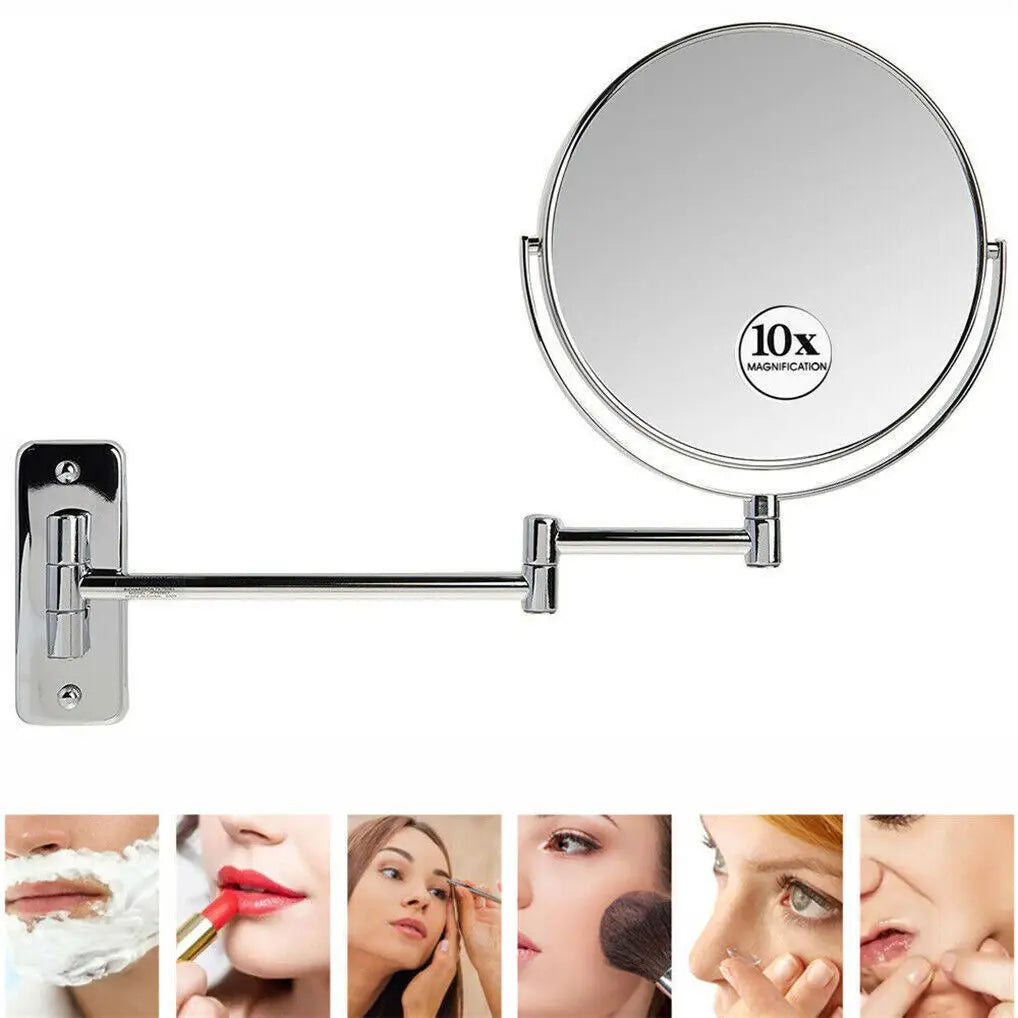 10X Magnifying Wall Mounted Mirror 360 Swivel Makeup Mirror 8" Double Sided Vanity Bathroom Mirror Shaving